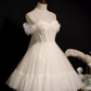 Elegant Ball Gown Spaghetti Straps Party Dress White Homecoming Dresses C436