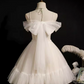 Elegant Ball Gown Spaghetti Straps Party Dress White Homecoming Dresses C436