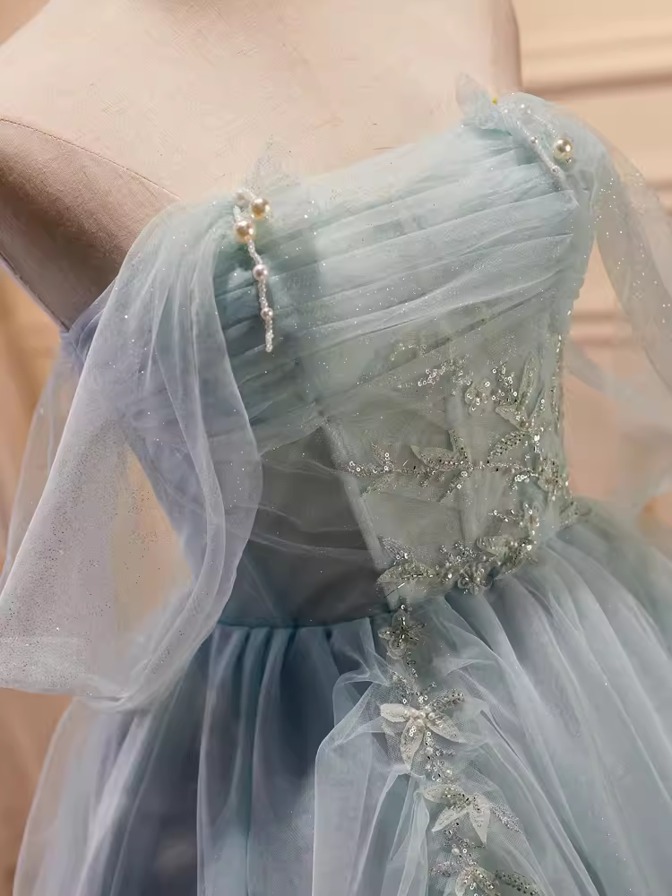 Robe de bal élégante, épaules dénudées, en Tulle, robe de soirée en dentelle, robes de bal, C437