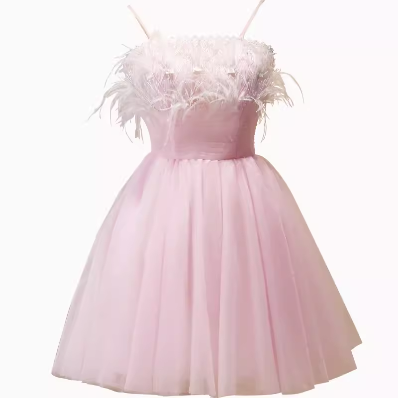 Robe de bal élégante à bretelles Spaghetti, robe de soirée rose, robes de bal C438