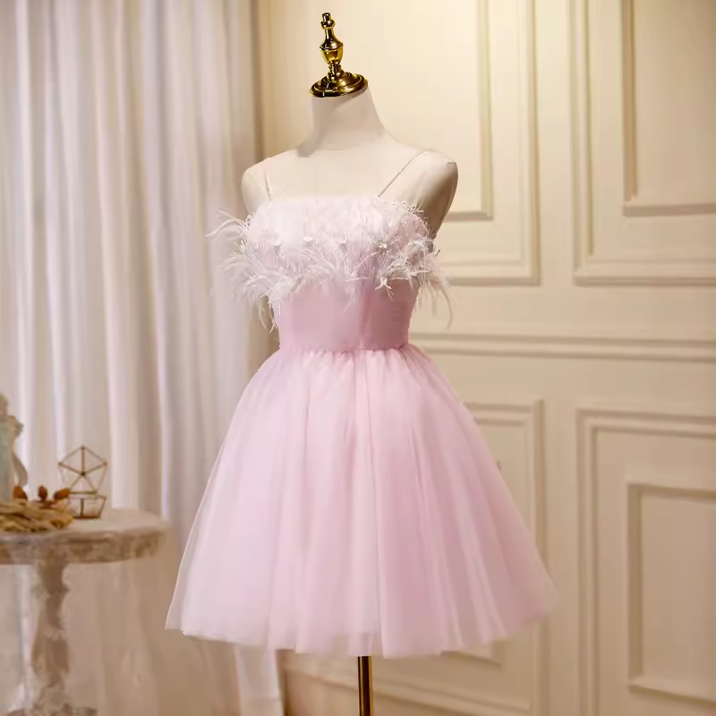 Robe de bal élégante à bretelles Spaghetti, robe de soirée rose, robes de bal C438