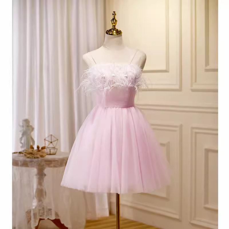 Robe de bal élégante à bretelles Spaghetti, robe de soirée rose, robes de bal C438