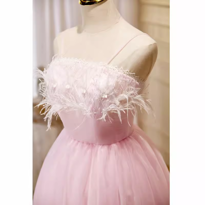 Robe de bal élégante à bretelles Spaghetti, robe de soirée rose, robes de bal C438