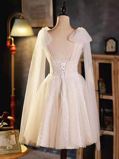 Robe de bal élégante, décolleté en V, en Tulle, robe de soirée en dentelle blanche, robes de soirée, C439