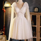 Elegant Ball Gown V Neckline Tulle Party Dress Lace White Homecoming Dresses C439