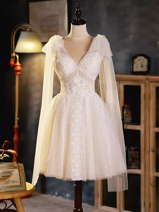 Robe de bal élégante, décolleté en V, en Tulle, robe de soirée en dentelle blanche, robes de soirée, C439