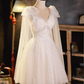 Elegant Ball Gown V Neckline Tulle Party Dress Lace White Homecoming Dresses C439