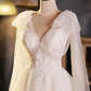 Robe de bal élégante, décolleté en V, en Tulle, robe de soirée en dentelle blanche, robes de soirée, C439