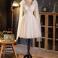 Elegant Ball Gown V Neckline Tulle Party Dress Lace White Homecoming Dresses C439