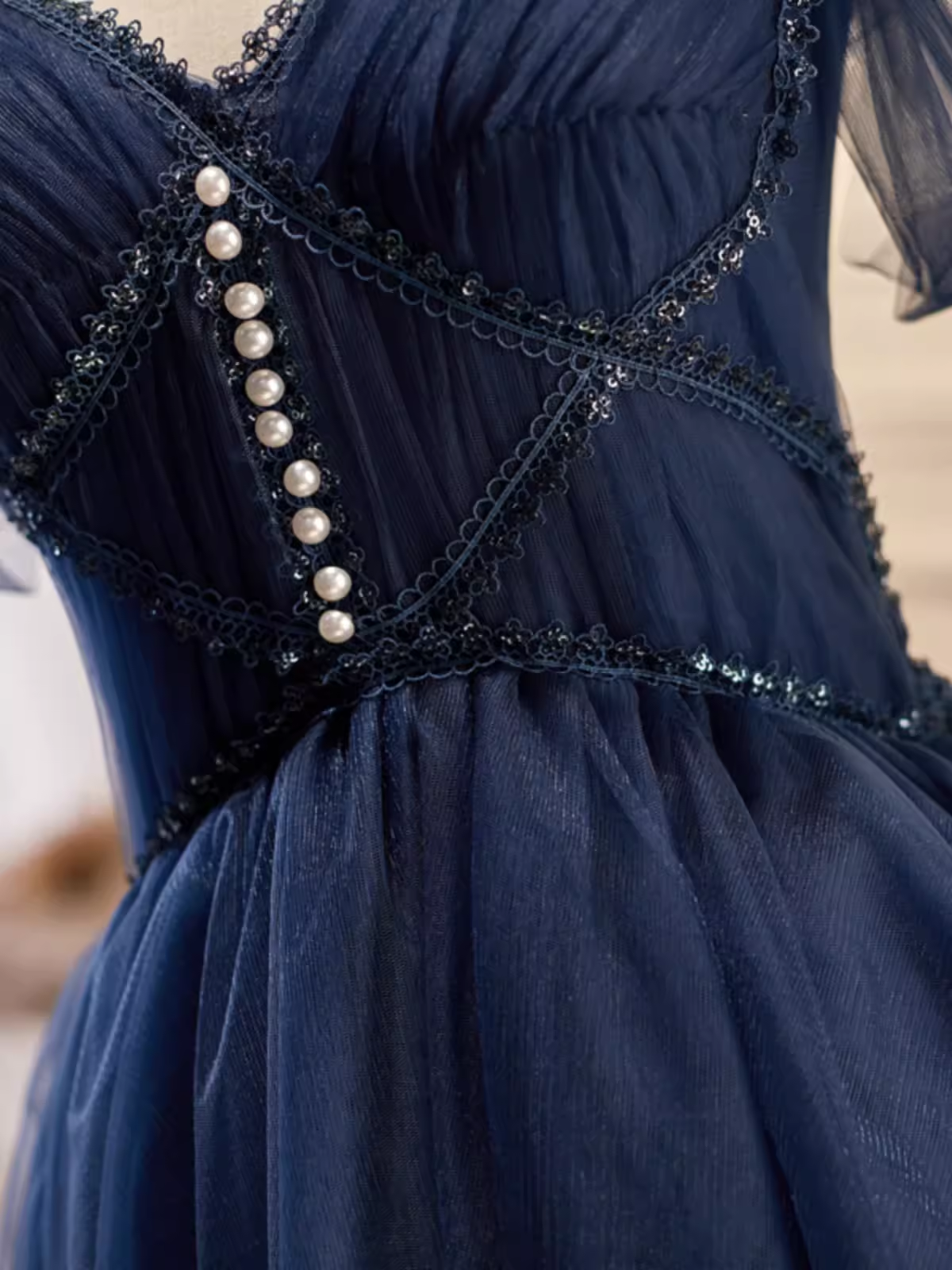 Elegant Ball Gown Straps Tulle Party Dress Navy Blue Homecoming Dresses C443