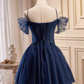 Elegant Ball Gown Straps Tulle Party Dress Navy Blue Homecoming Dresses C443