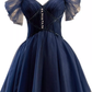 Elegant Ball Gown Straps Tulle Party Dress Navy Blue Homecoming Dresses C443