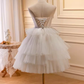 Elegant Ball Gown Strapless Tulle Party Dress White Homecoming Dresses C444