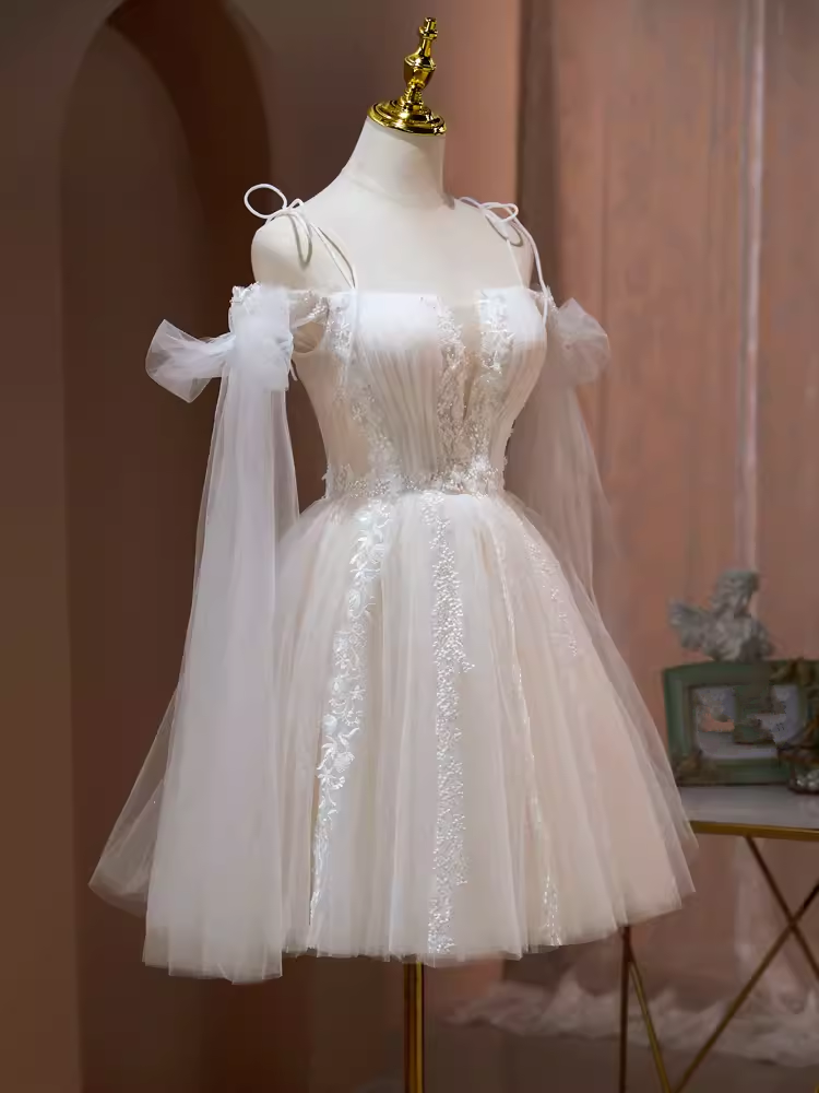 Robe de bal élégante à bretelles en Tulle, robe de soirée blanche, robe de soirée C445