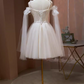 Robe de bal élégante à bretelles en Tulle, robe de soirée blanche, robe de soirée C445