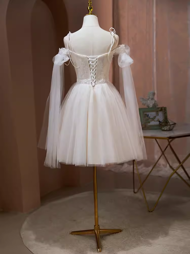 Robe de bal élégante à bretelles en Tulle, robe de soirée blanche, robe de soirée C445