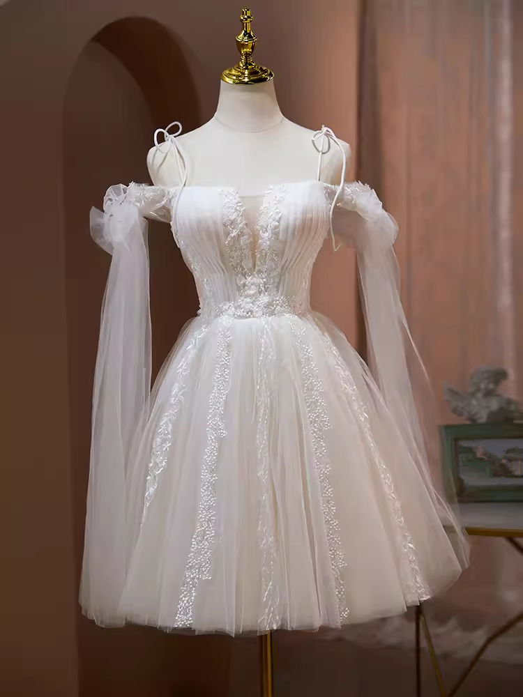 Robe de bal élégante à bretelles en Tulle, robe de soirée blanche, robe de soirée C445