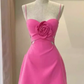 Robe d'anniversaire rose élégante, ligne A, bretelles, robes de soirée courtes, C446