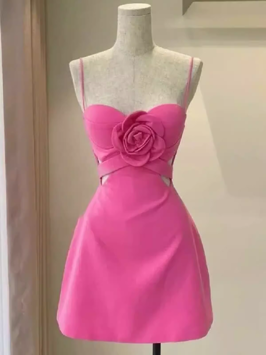 Elegant A Line Straps Pink Birthday Dress Short Homecoming Dresses C446