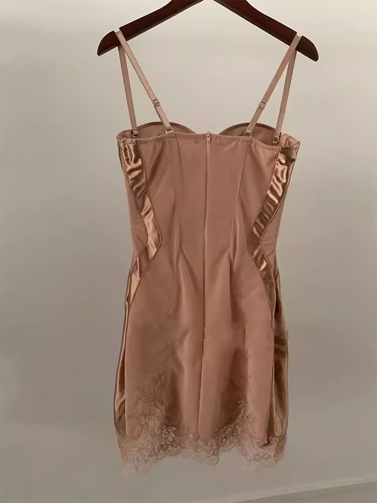 Robe d'anniversaire en Satin marron, sexy, bretelles trapèze, robes de soirée, C449