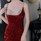 Robes de bal sexy sirène bordeaux à paillettes C44