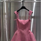 Simple A line Straps Pink Birthday Dress Satin Homecoming Dresses C461