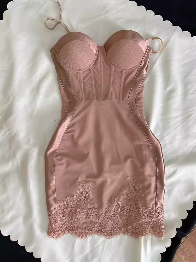 Robe d'anniversaire courte à bretelles fourreau simples, robes de soirée roses C465