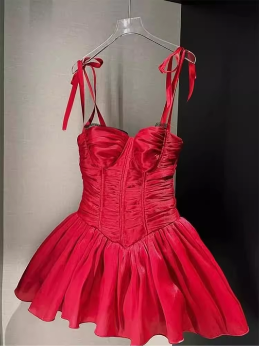 Simple A Line Straps Short Birthday Dress Red Homecoming Dresses C468