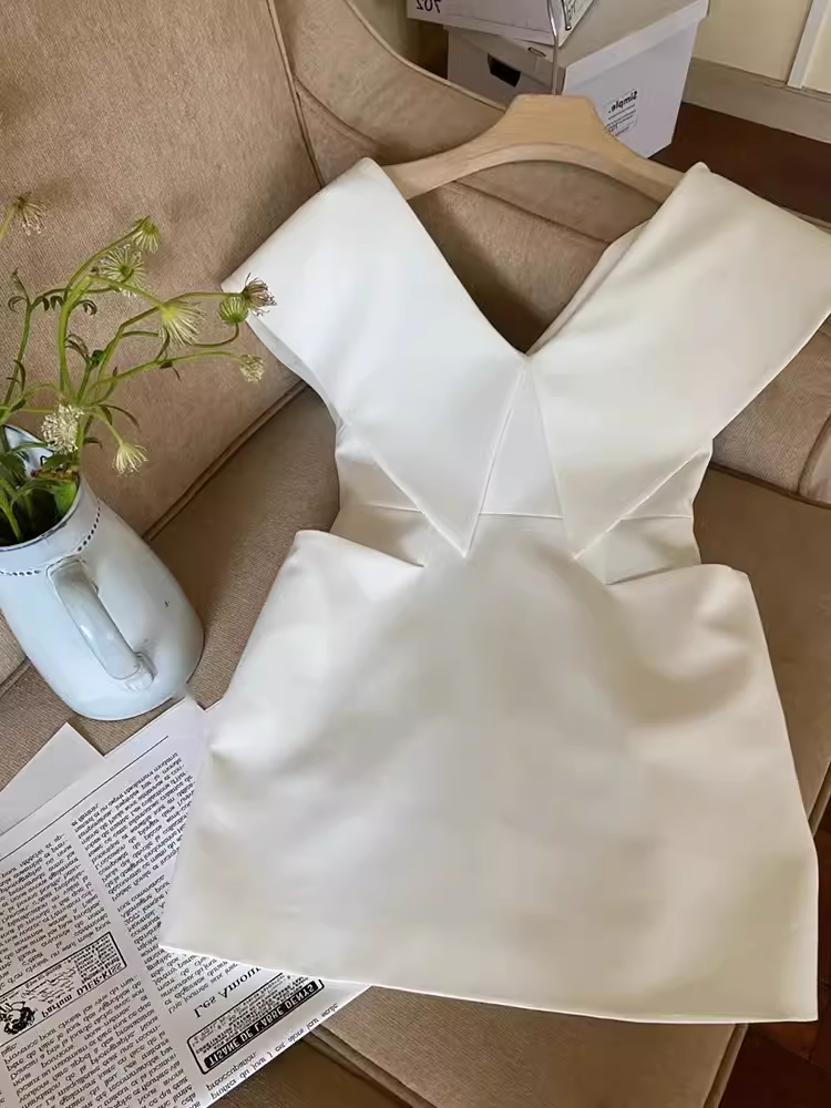 Tenues d'anniversaire simples, ligne A, décolleté en V, robes de soirée blanches, C480