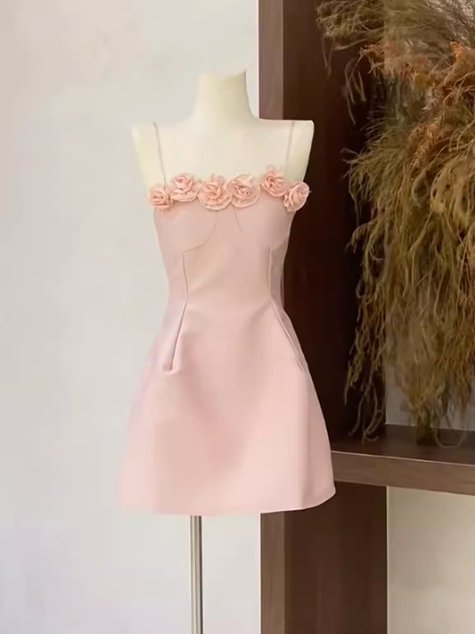 Cute A Line Spaghetti Straps Short Birthday Dress Pink Homecoming Dresses C482