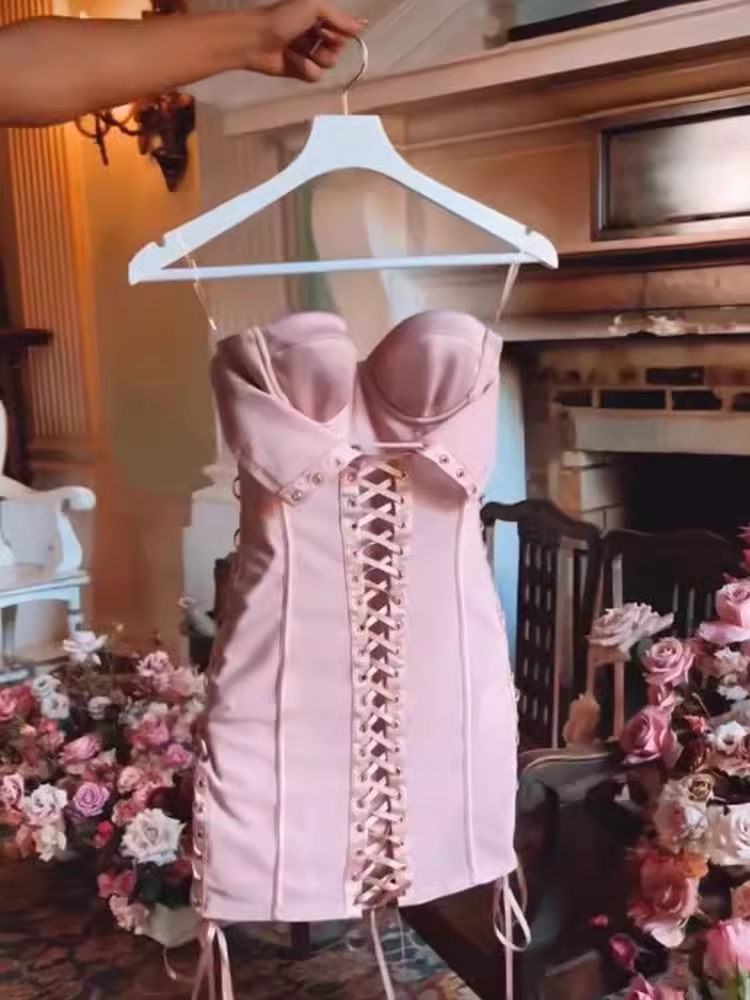 Jolie robe d'anniversaire courte sans bretelles, ligne A, robes de soirée roses, C485