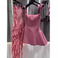 Simple A line Straps Pink Birthday Dress Satin Homecoming Dresses C461