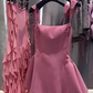 Simple A line Straps Pink Birthday Dress Satin Homecoming Dresses C461