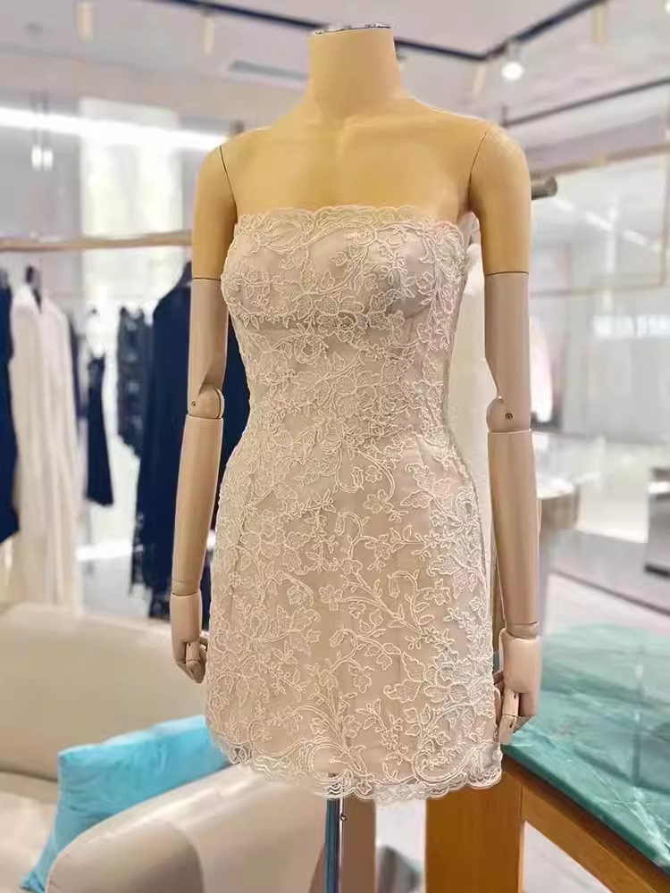 Robe trapèze courte en dentelle pour anniversaire, tenue de soirée Simple, C504