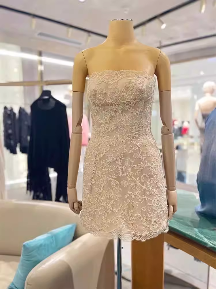 Robe trapèze courte en dentelle pour anniversaire, tenue de soirée Simple, C504