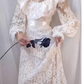 Vintage A line U Neckline Long Sleeves Lace White Wedding Dresses C511