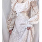 Vintage A line U Neckline Long Sleeves Lace White Wedding Dresses C511