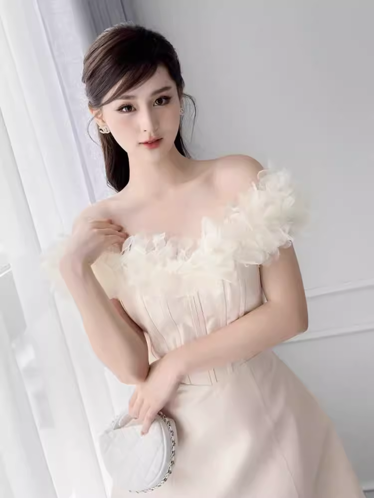 Robe trapèze Simple en Tulle, épaules dénudées, tenue courte d'anniversaire, robe de soirée C539