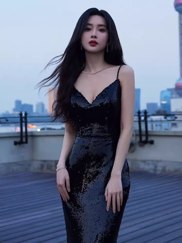 Sexy Mermaid Sequin Black Prom Dresses C53