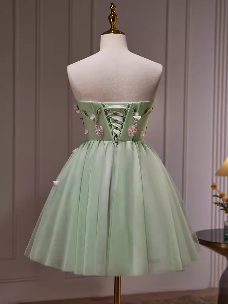 Elegant A Line Mint Green Birthday Outfits Tulle Homecoming Dresses C547