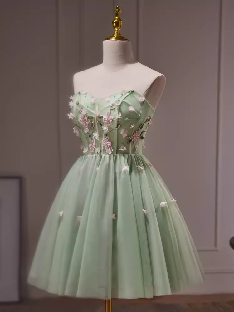 Elegant A Line Mint Green Birthday Outfits Tulle Homecoming Dresses C547