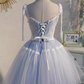 Cute Ball Gown Straps Gray Birthday Outfits Tulle Homecoming Dresses C551