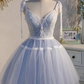 Cute Ball Gown Straps Gray Birthday Outfits Tulle Homecoming Dresses C551