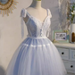 Cute Ball Gown Straps Gray Birthday Outfits Tulle Homecoming Dresses C551