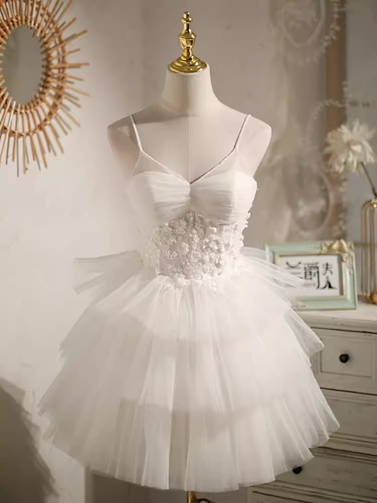 Simple A line Short Birthday Dress White Homecoming Dresses With Beads C555