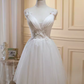 Robe d'anniversaire courte ligne A Simple, robes de soirée en dentelle blanche, C557