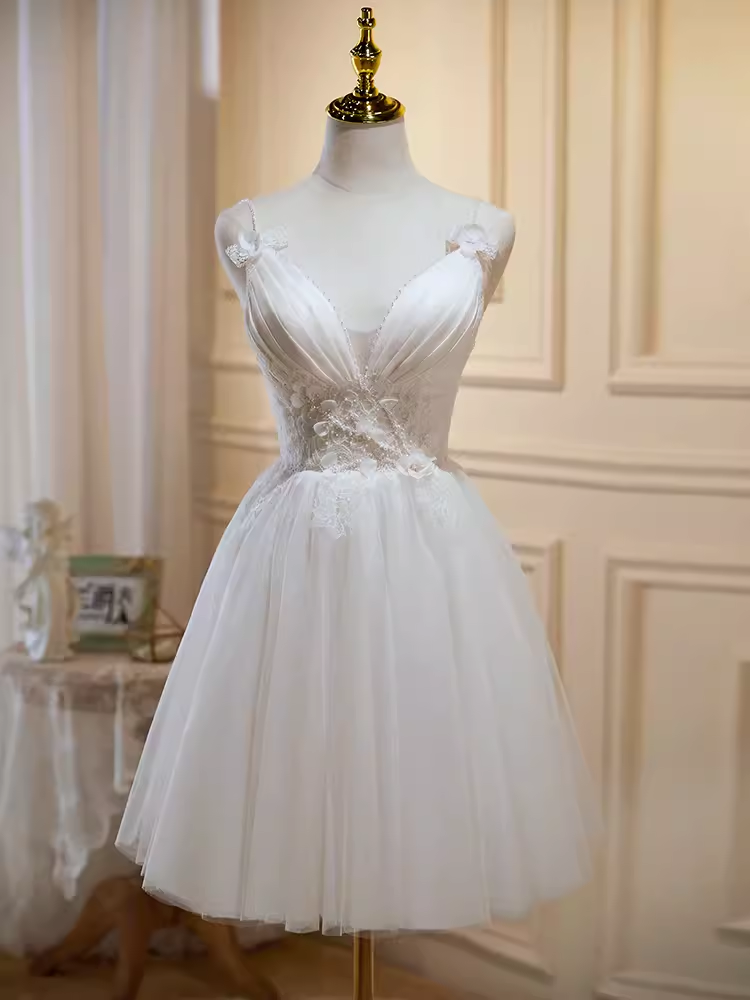 Robe d'anniversaire courte ligne A Simple, robes de soirée en dentelle blanche, C557