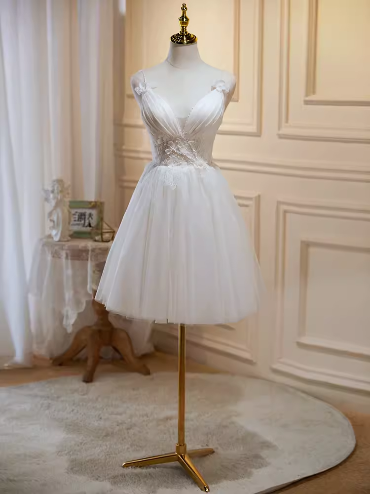 Robe d'anniversaire courte ligne A Simple, robes de soirée en dentelle blanche, C557