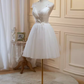 Robe d'anniversaire courte ligne A Simple, robes de soirée en dentelle blanche, C557