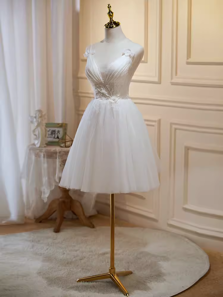 Robe d'anniversaire courte ligne A Simple, robes de soirée en dentelle blanche, C557